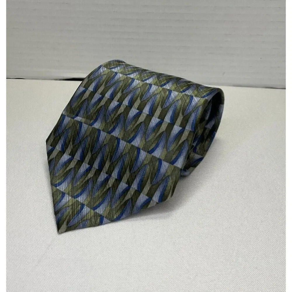 Preswick & Moore‎ Collection 100% Silk Necktie Green/Blue/Silver 59